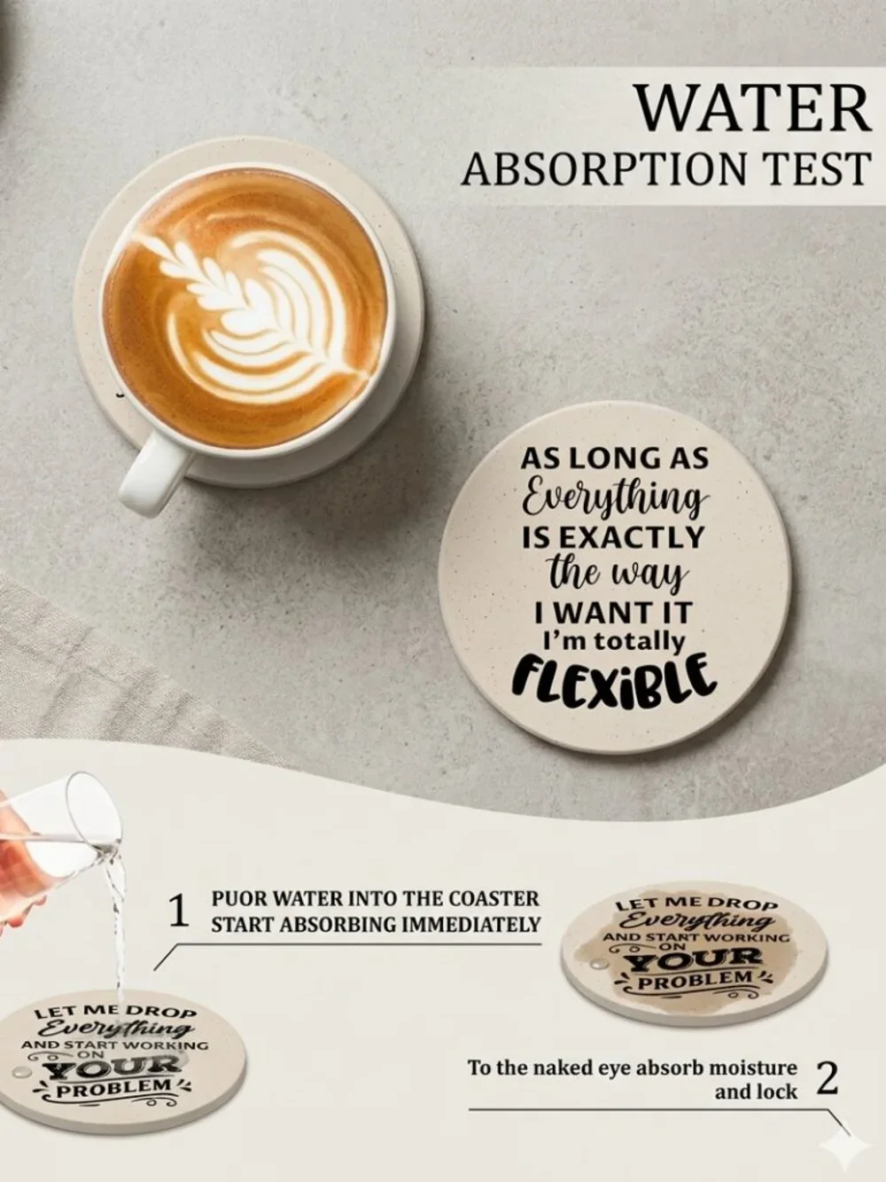 Funny Sarcastic Absorbent Ceramic Stone Coasters Set of 6 for Wine & Coffee